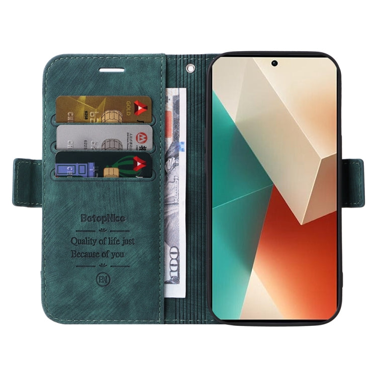 For Xiaomi Redmi Note 13 5G Global BETOPNICE Dual-side Buckle Leather Phone Case(Green)