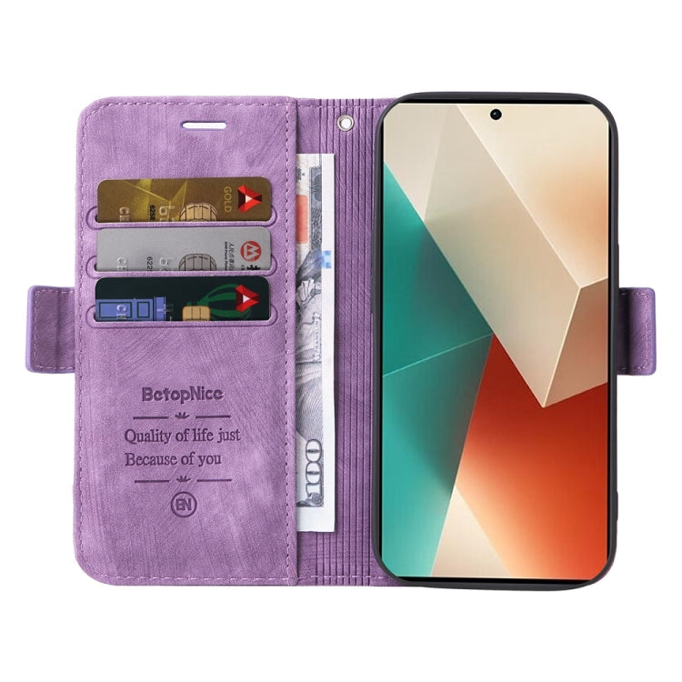 For Xiaomi Redmi Note 13 5G Global BETOPNICE Dual-side Buckle Leather Phone Case(Purple)