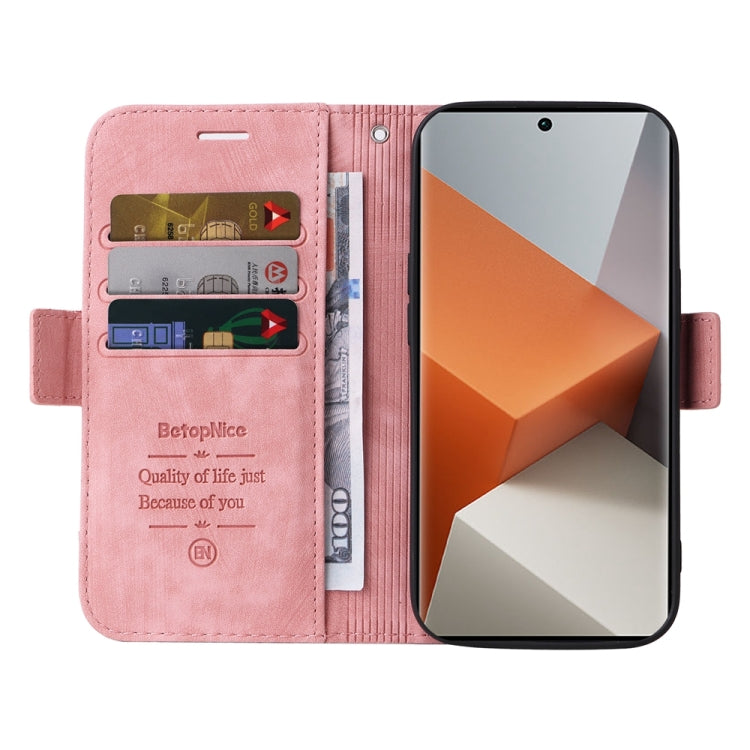 For Xiaomi Redmi Note 13 Pro+ 5G Global BETOPNICE Dual-side Buckle Leather Phone Case(Pink)