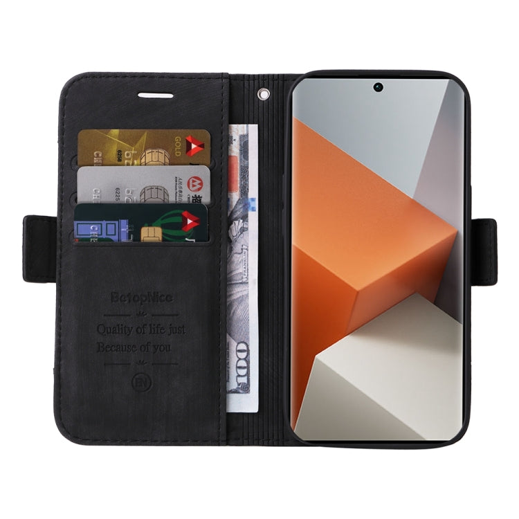 For Xiaomi Redmi Note 13 Pro+ 5G Global BETOPNICE Dual-side Buckle Leather Phone Case(Black)