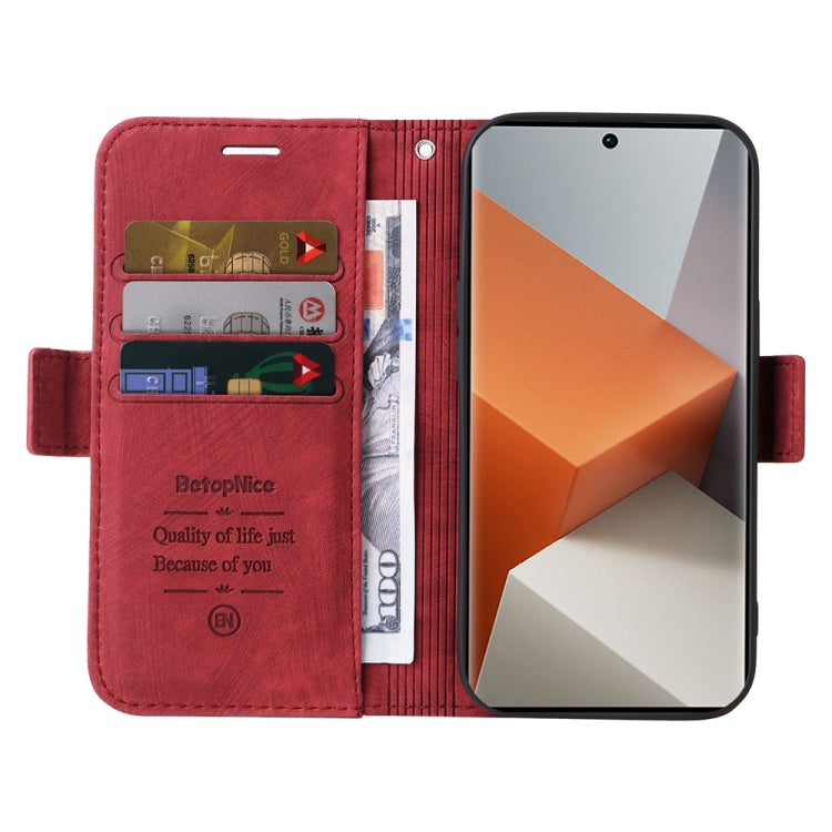 For Xiaomi Redmi Note 13 Pro+ 5G Global BETOPNICE Dual-side Buckle Leather Phone Case(Red)
