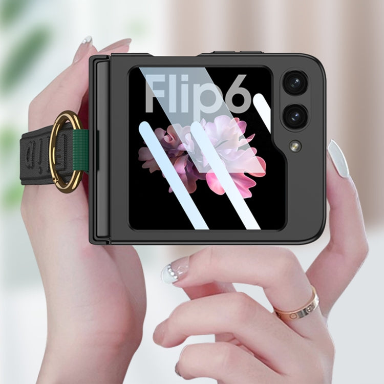 For Samsung Galaxy Z Flip6 GKK Integrated Ultrathin Shockproof Phone Case with Ring Wrist Strap(Carbon Fiber)