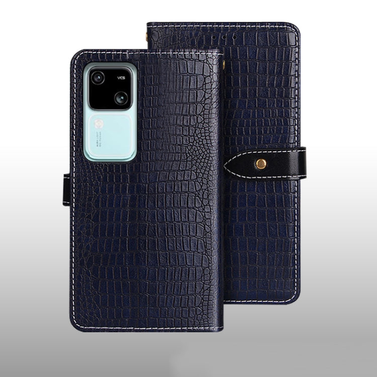 For vivo V30 idewei Crocodile Texture Leather Phone Case(Dark Blue)