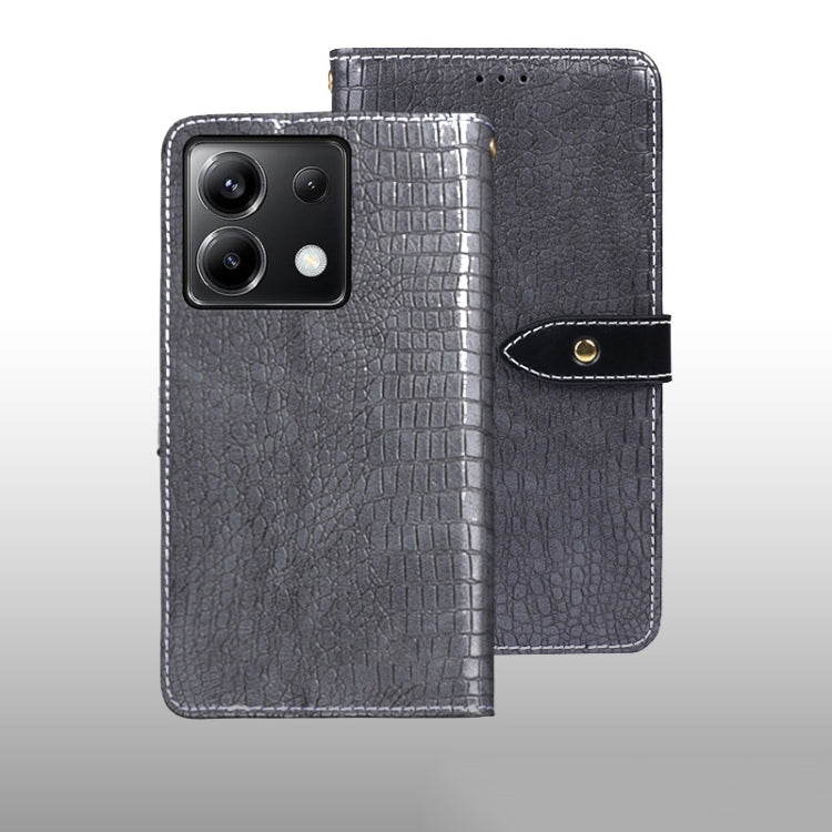 For Xiaomi Poco X6 5G idewei Crocodile Texture Leather Phone Case(Grey)
