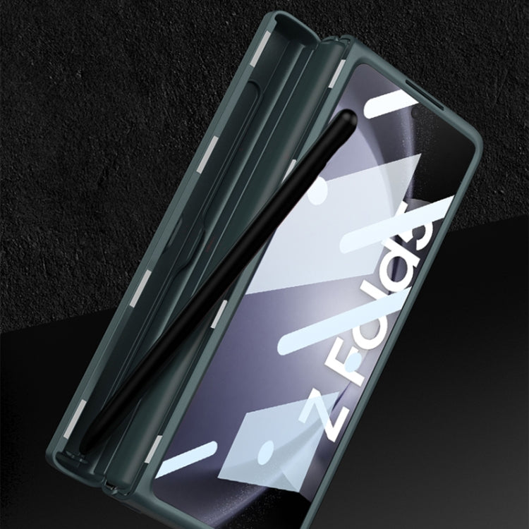 For Samsung Galaxy Z Fold5 GKK Integrated Magnetic Flip Plain Leather Phone Case with Pen Box(Carbon Fiber)