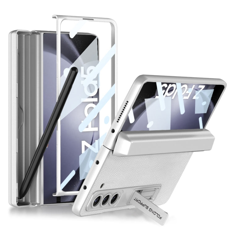 For Samsung Galaxy Z Fold5 GKK Magnetic Flip Plain Leather Phone Case with Pen Box(Silver)