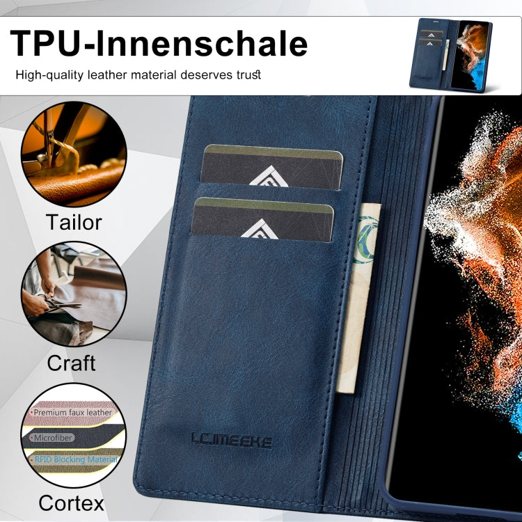 For Samsung Galaxy S24 LC.IMEEKE RFID Anti-theft Leather Phone Case(Blue)