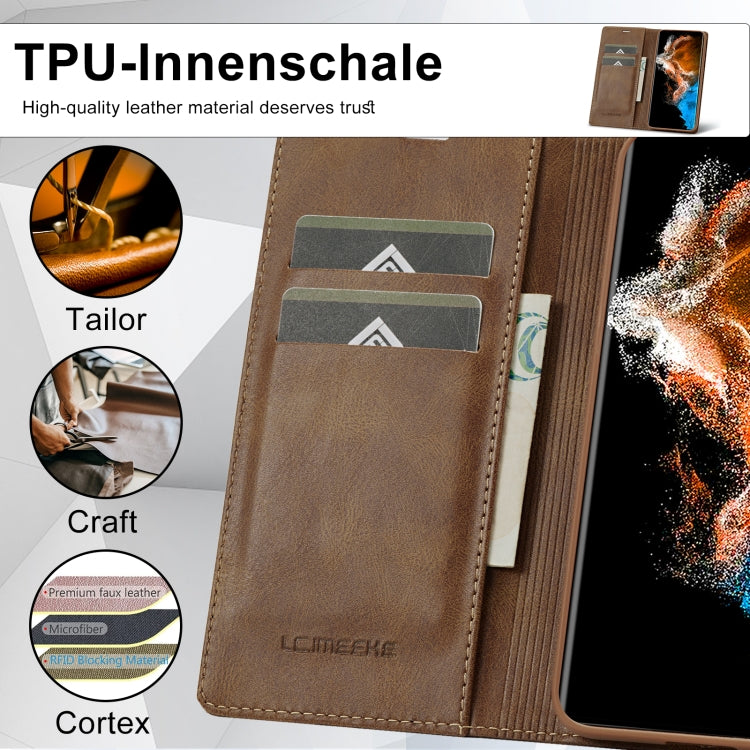For Samsung Galaxy S24+ LC.IMEEKE RFID Anti-theft Leather Phone Case(Brown)