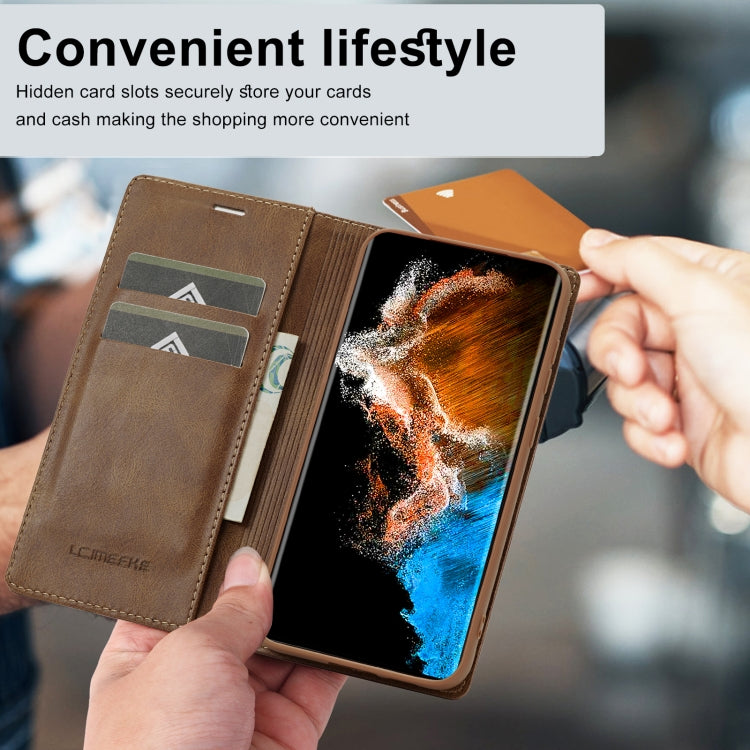 For Samsung Galaxy S24+ LC.IMEEKE RFID Anti-theft Leather Phone Case(Brown)