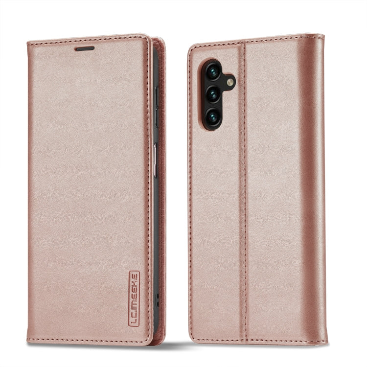 For Samsung Galaxy A15 5G / 15 4G LC.IMEEKE Strong Magnetism Microfiber Leather Phone Case(Rose Gold)