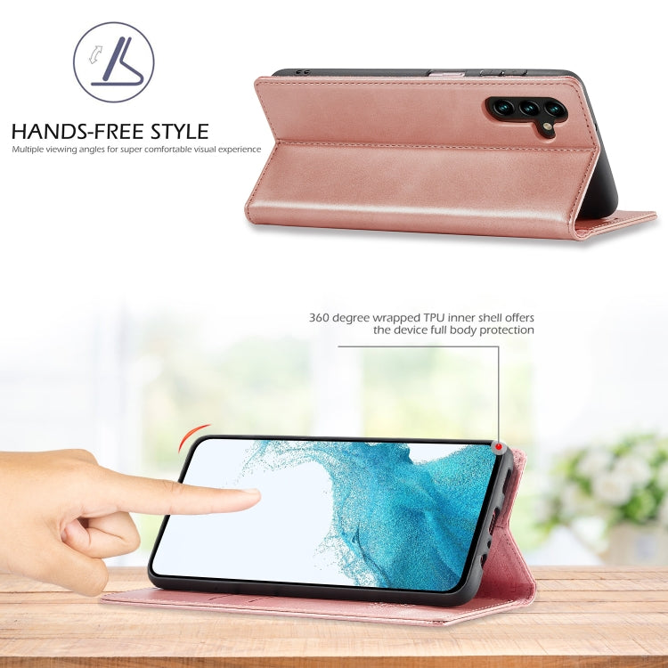 For Samsung Galaxy A15 5G / 15 4G LC.IMEEKE Strong Magnetism Microfiber Leather Phone Case(Rose Gold)