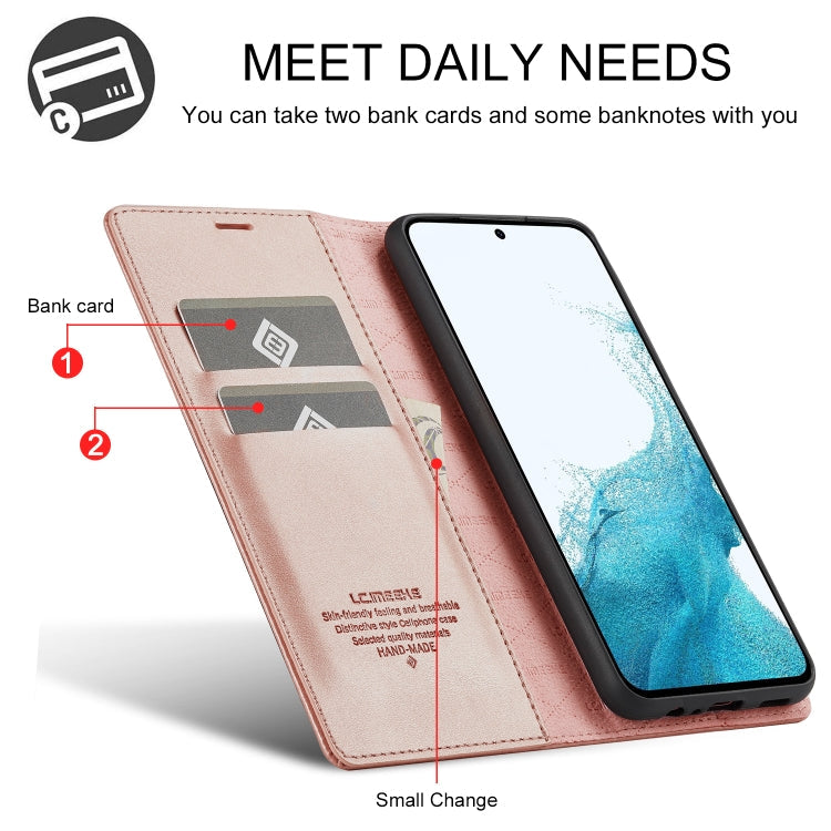 For Samsung Galaxy A15 5G / 15 4G LC.IMEEKE Strong Magnetism Microfiber Leather Phone Case(Rose Gold)