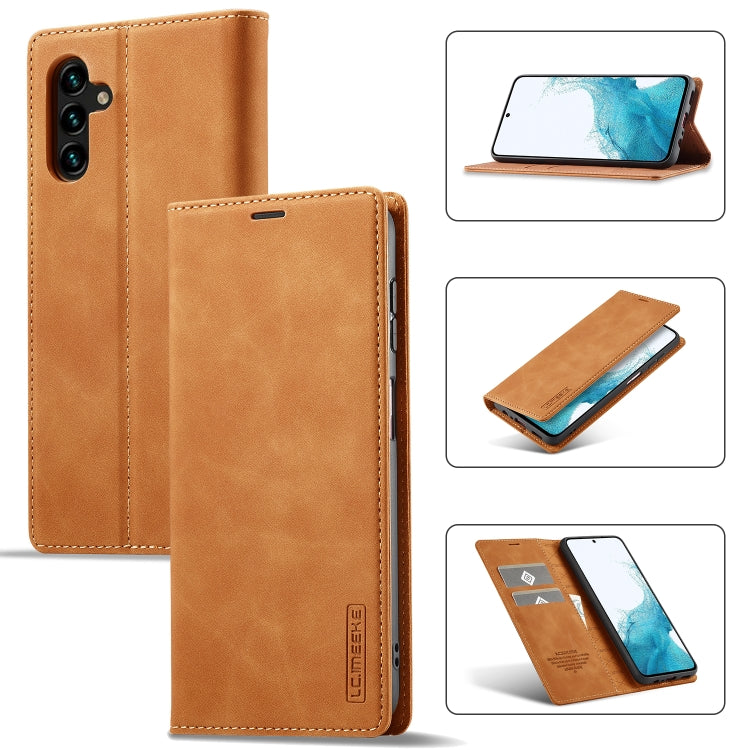 For Samsung Galaxy A15 5G / 15 4G LC.IMEEKE Strong Magnetism Microfiber Leather Phone Case(Brown)