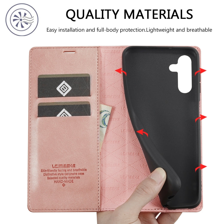 For Samsung Galaxy A55 5G LC.IMEEKE Strong Magnetism Microfiber Leather Phone Case(Rose Gold)