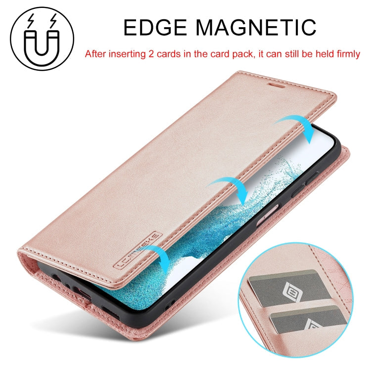 For Samsung Galaxy A55 5G LC.IMEEKE Strong Magnetism Microfiber Leather Phone Case(Rose Gold)