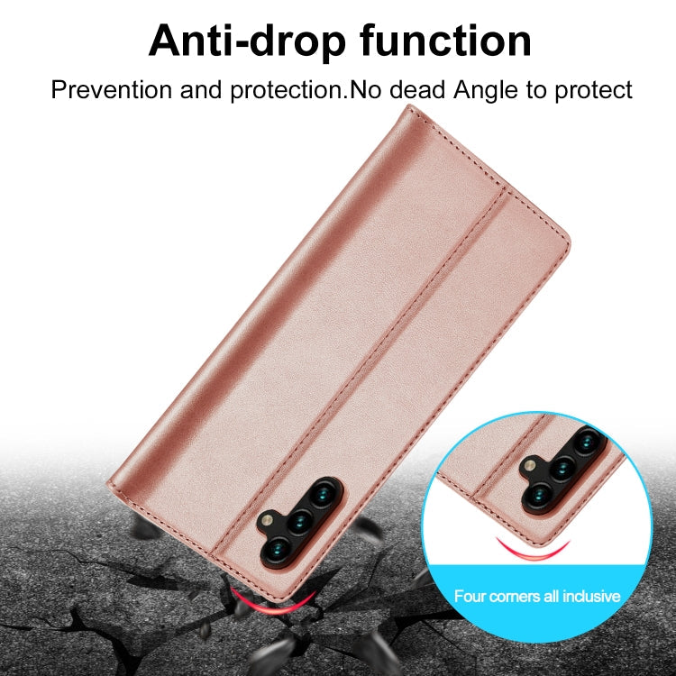 For Samsung Galaxy A55 5G LC.IMEEKE Strong Magnetism Microfiber Leather Phone Case(Rose Gold)