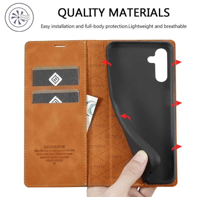 For Samsung Galaxy A55 5G LC.IMEEKE Strong Magnetism Microfiber Leather Phone Case(Brown)