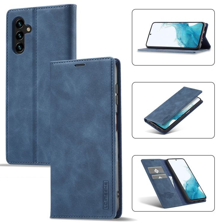 For Samsung Galaxy A35 5G LC.IMEEKE Strong Magnetism Microfiber Leather Phone Case(Blue)