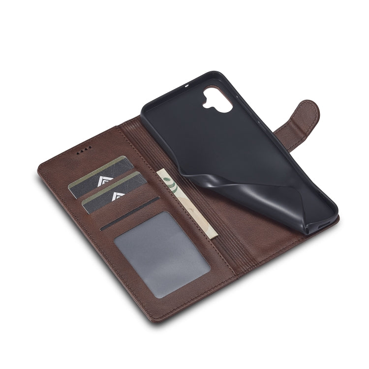 For Samsung Galaxy A05 LC.IMEEKE Calf Texture Leather Phone Case(Coffee)