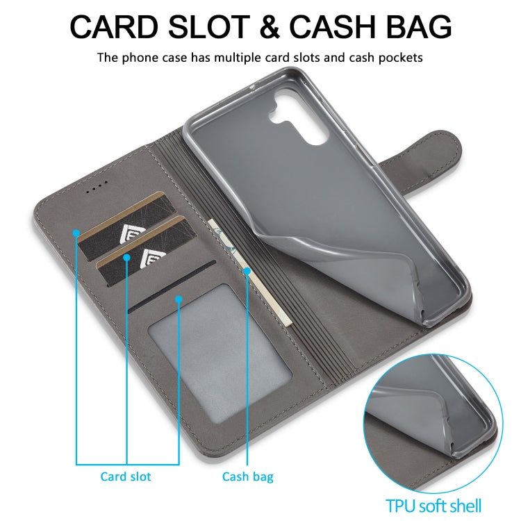 For Samsung Galaxy A15 5G LC.IMEEKE Calf Texture Leather Phone Case(Grey)