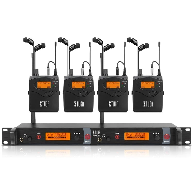 XTUGA RW2080 UHF Wireless Stage Singer In-Ear Monitor System 4 BodyPacks(US Plug)