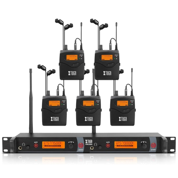 XTUGA RW2080 UHF Wireless Stage Singer In-Ear Monitor System 5 BodyPacks(UK Plug)