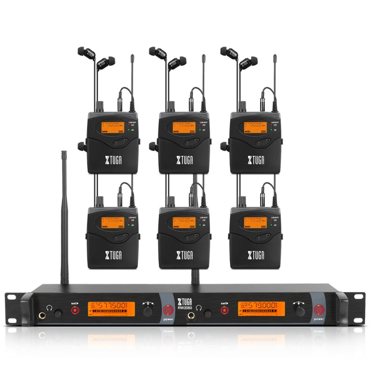 XTUGA RW2080 UHF Wireless Stage Singer In-Ear Monitor System 6 BodyPacks(UK Plug)