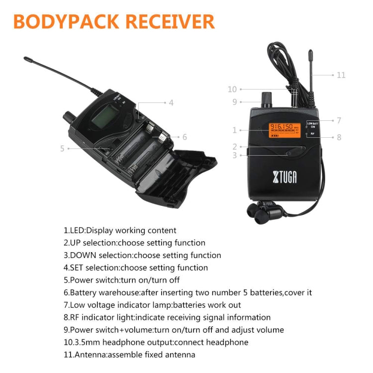 XTUGA RW2080 UHF Wireless Stage Singer In-Ear Monitor System 8 BodyPacks(UK Plug)