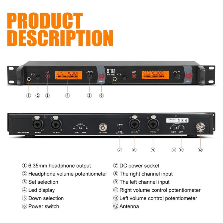 XTUGA RW2080 UHF Wireless Stage Singer In-Ear Monitor System 4 BodyPacks(US Plug)