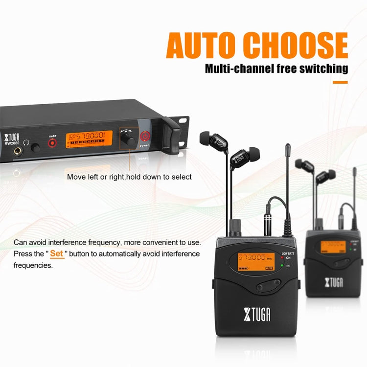 XTUGA RW2080 UHF Wireless Stage Singer In-Ear Monitor System 2 BodyPacks(UK Plug)