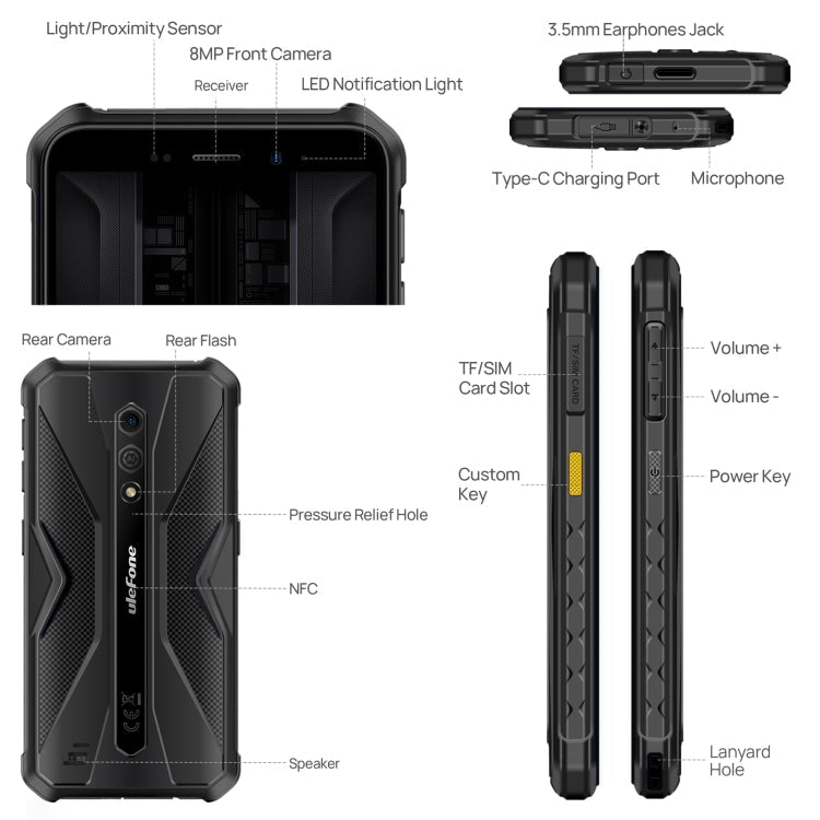 [HK Warehouse] Ulefone Armor X12 Pro, 4GB+64GB, IP68/IP69K Rugged Phone, 5.45 inch Android 15 MediaTek Helio G36 Octa Core, Network: 4G, NFC(All Black)