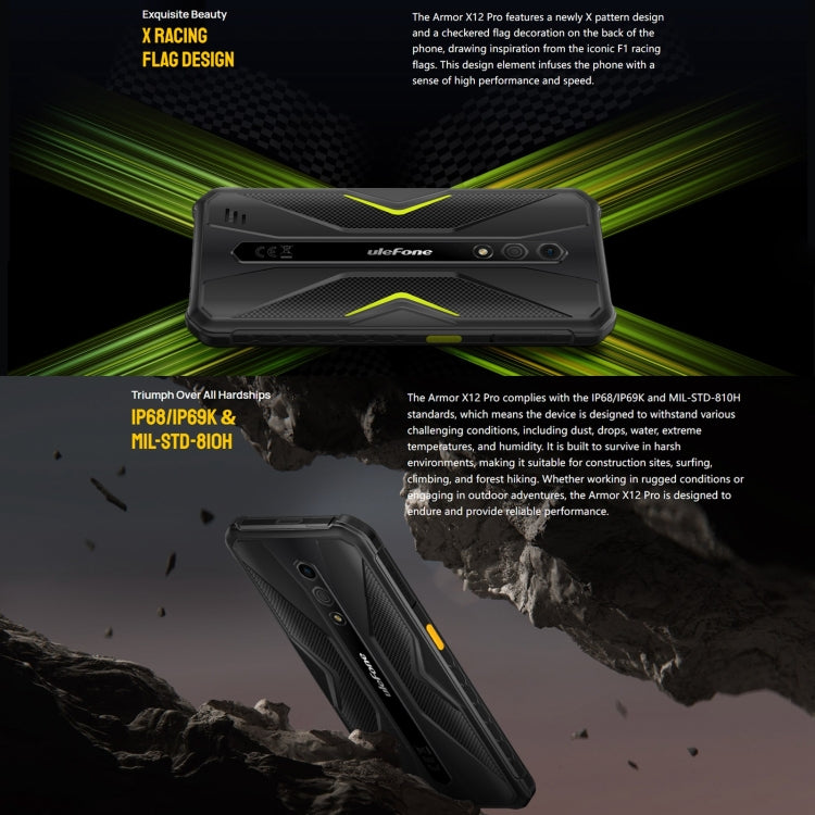 [HK Warehouse] Ulefone Armor X12 Pro, 4GB+64GB, IP68/IP69K Rugged Phone, 5.45 inch Android 15 MediaTek Helio G36 Octa Core, Network: 4G, NFC(All Black)