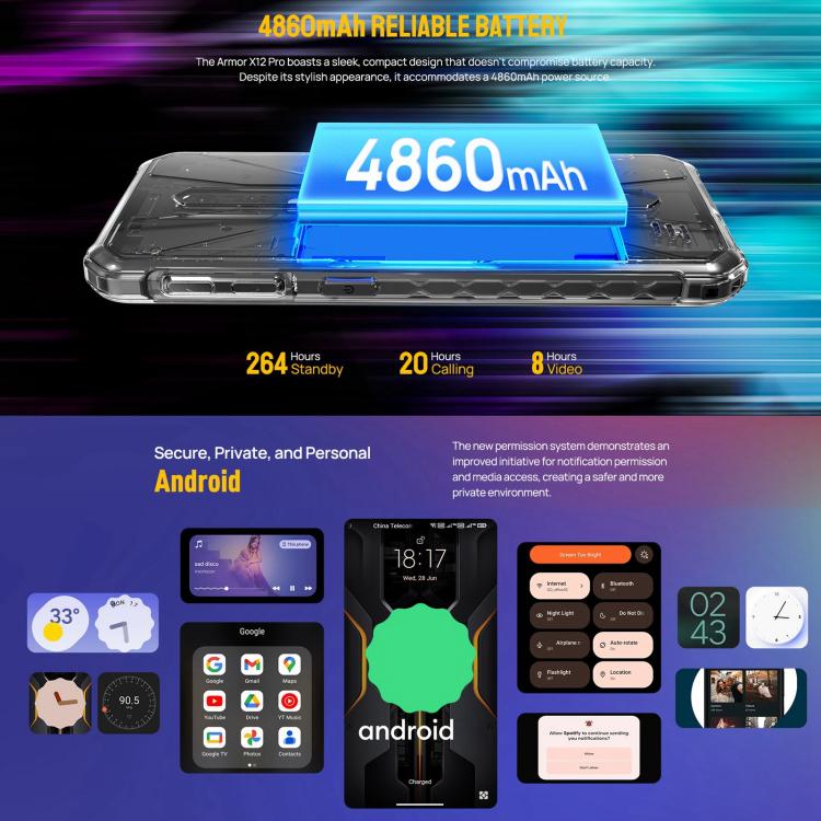 [HK Warehouse] Ulefone Armor X12 Pro, 4GB+64GB, IP68/IP69K Rugged Phone, 5.45 inch Android 15 MediaTek Helio G36 Octa Core, Network: 4G, NFC(Less Green)