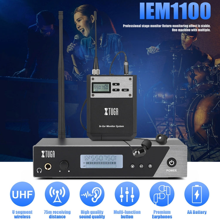 XTUGA  IEM1100 Professional Wireless In Ear Monitor System 2 BodyPacks(US Plug)