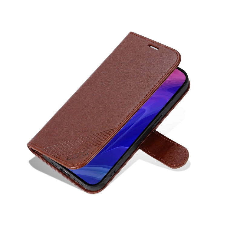 For iPhone 16 Pro Max AZNS Sheepskin Texture Flip Leather Phone Case(Brown)