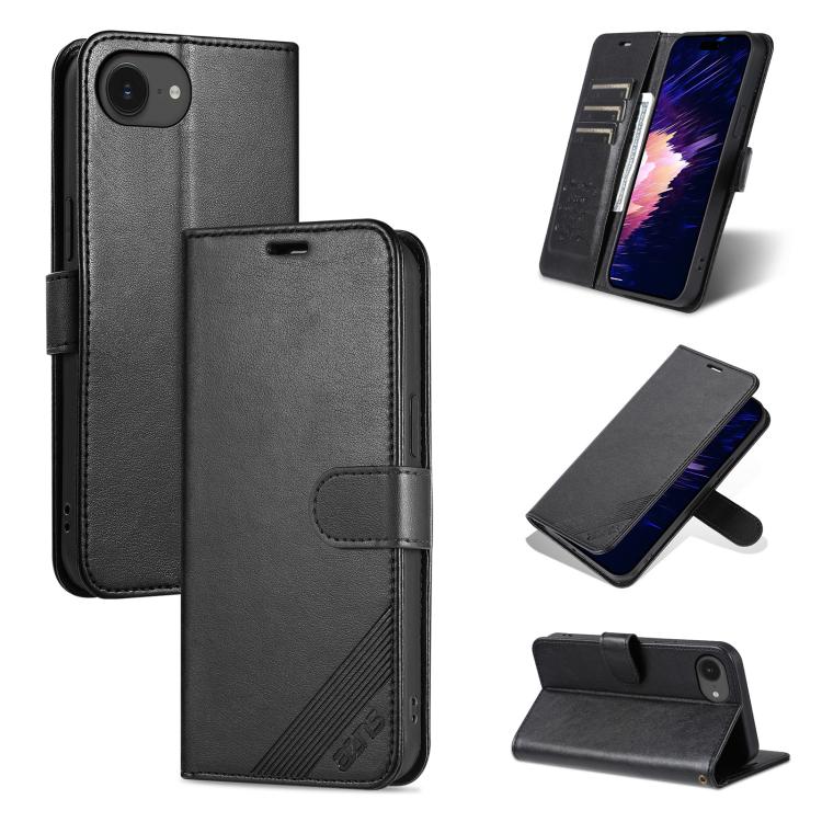 For iPhone 17e / 16e AZNS Sheepskin Texture Flip Leather Phone Case(Black)