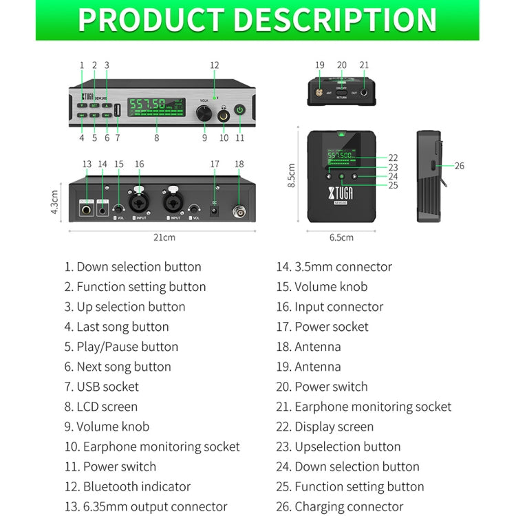XTUGA SEM100 Professional Wireless In Ear Monitor System 1 BodyPacks(US Plug)