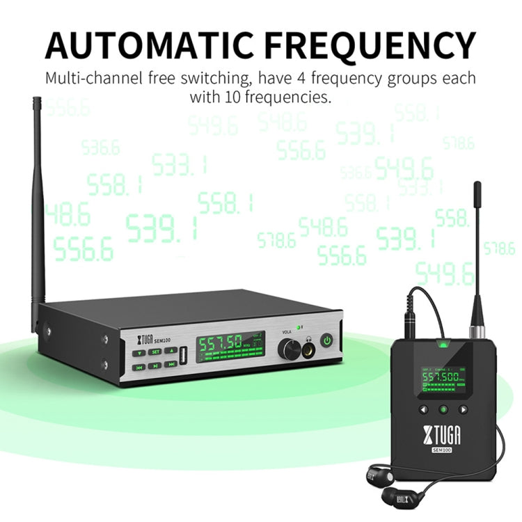XTUGA SEM100 Professional Wireless In Ear Monitor System 2 BodyPacks(US Plug)