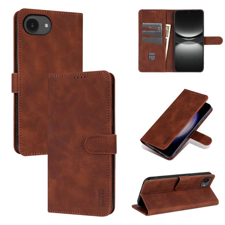 For iPhone 17e / 16e AZNS Skin Feel Calf Texture Flip Leather Phone Case(Brown)