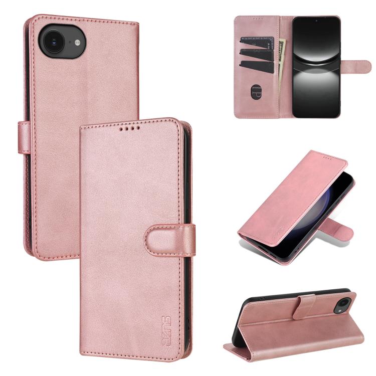 For iPhone 17e / 16e AZNS Skin Feel Calf Texture Flip Leather Phone Case(Rose Gold)