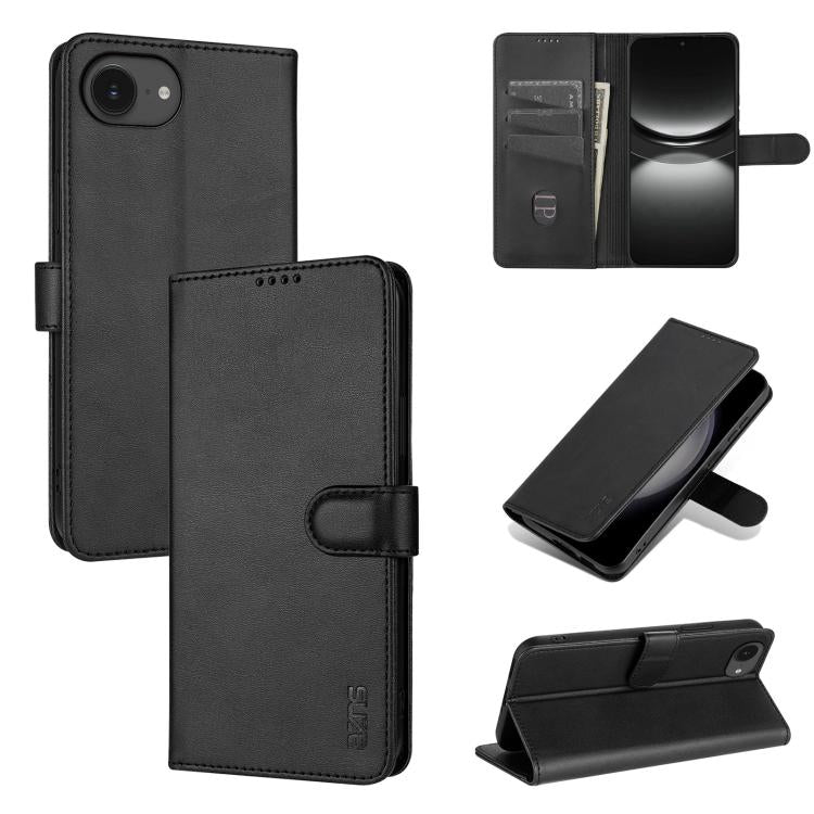For iPhone 17e / 16e AZNS Skin Feel Calf Texture Flip Leather Phone Case(Black)