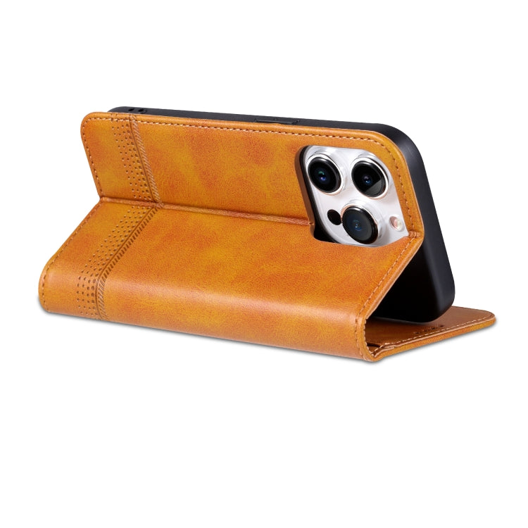 For iPhone 16 Pro AZNS Magnetic Calf Texture Flip Leather Phone Case(Light Brown)