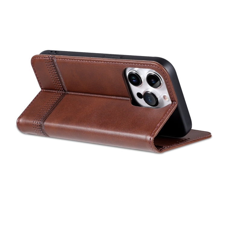 For iPhone 16 Pro AZNS Magnetic Calf Texture Flip Leather Phone Case(Dark Brown)