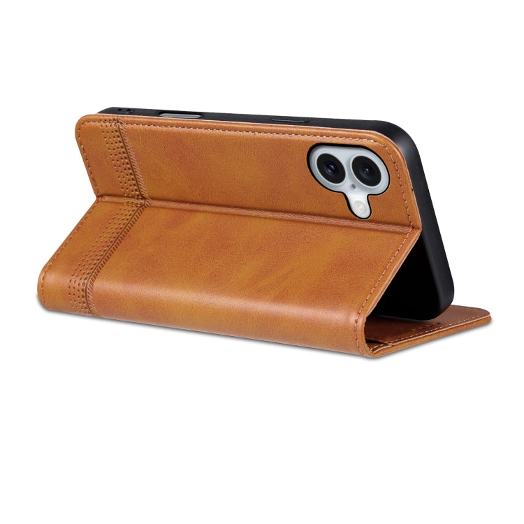 For iPhone 16 Plus AZNS Magnetic Calf Texture Flip Leather Phone Case(Light Brown)