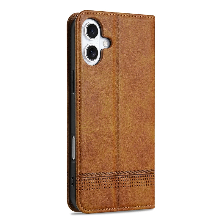For iPhone 16 AZNS Magnetic Calf Texture Flip Leather Phone Case(Light Brown)