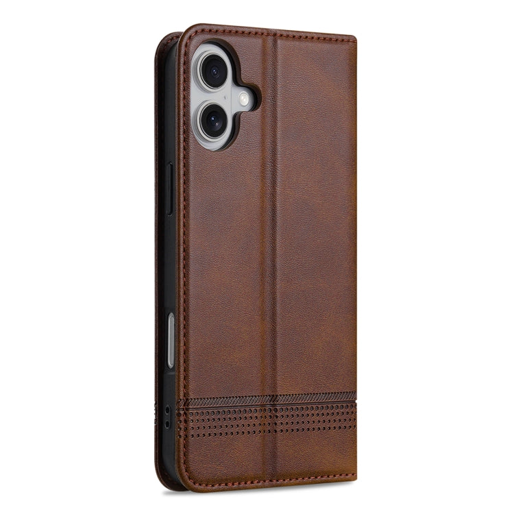 For iPhone 16 AZNS Magnetic Calf Texture Flip Leather Phone Case(Dark Brown)