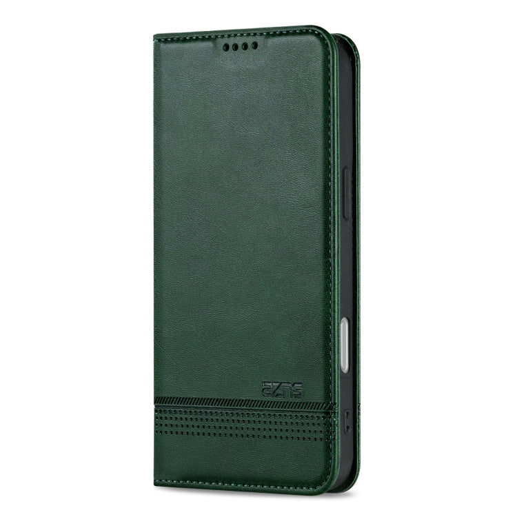 For iPhone 16 AZNS Magnetic Calf Texture Flip Leather Phone Case(Dark Green)
