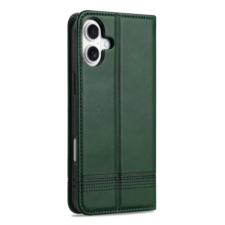 For iPhone 16 AZNS Magnetic Calf Texture Flip Leather Phone Case(Dark Green)