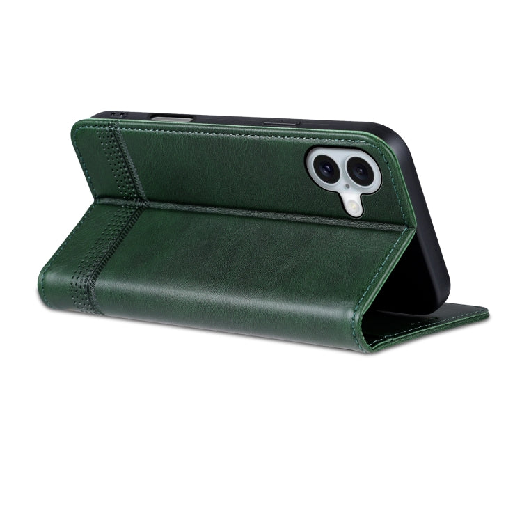 For iPhone 16 AZNS Magnetic Calf Texture Flip Leather Phone Case(Dark Green)