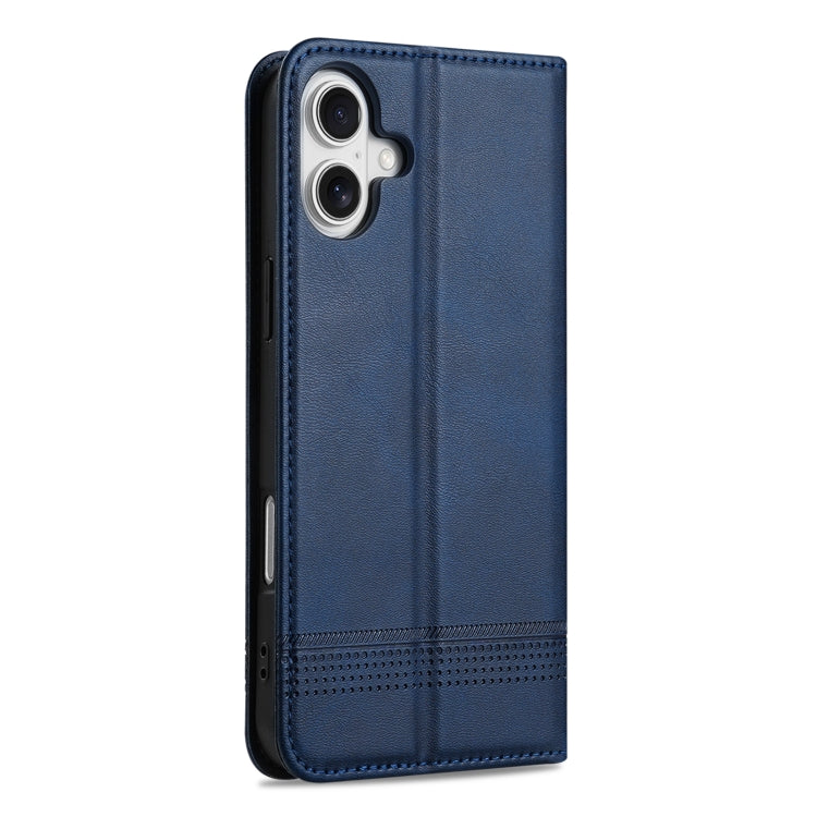 For iPhone 16 AZNS Magnetic Calf Texture Flip Leather Phone Case(Dark Blue)